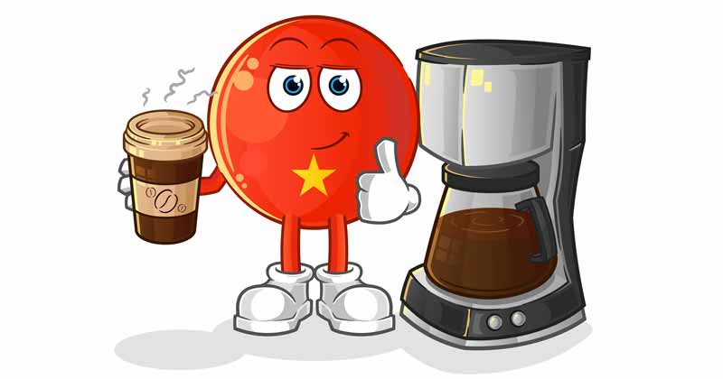 Drapeau vietnamien avec café et cafetière
